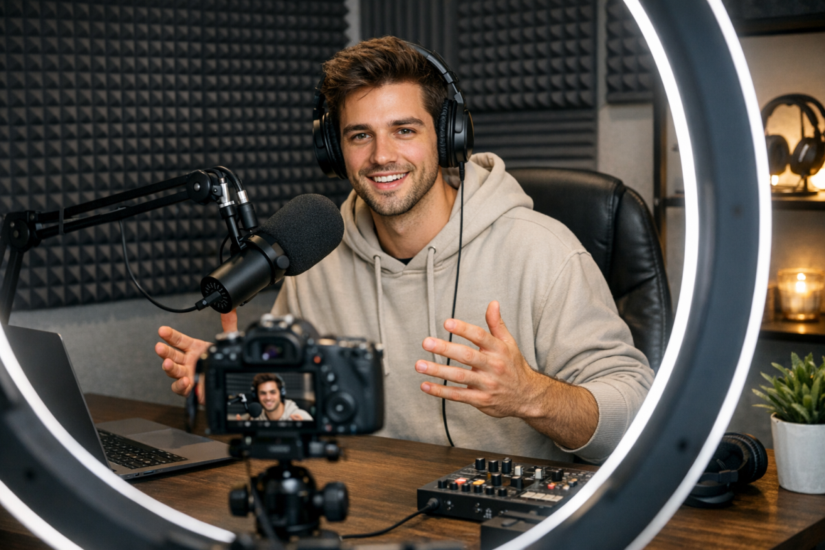 Person recording affiliate marketing video content