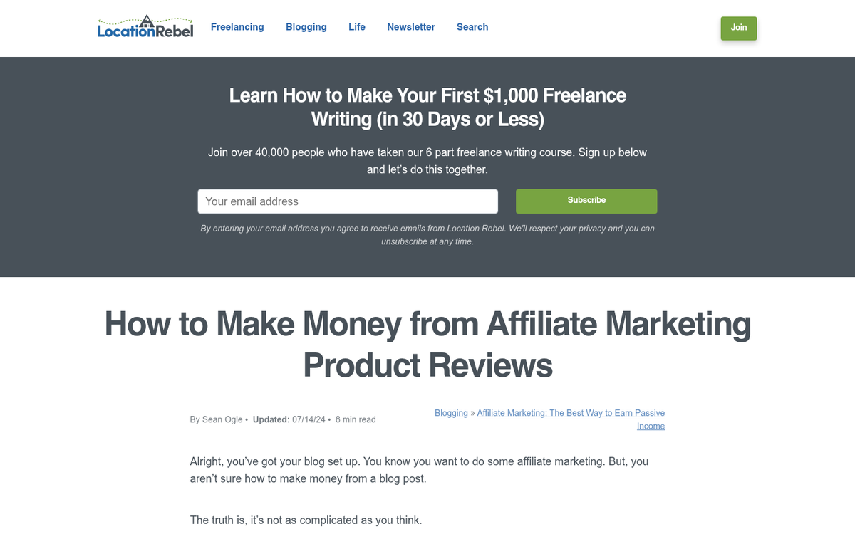 Blog post review page on screen