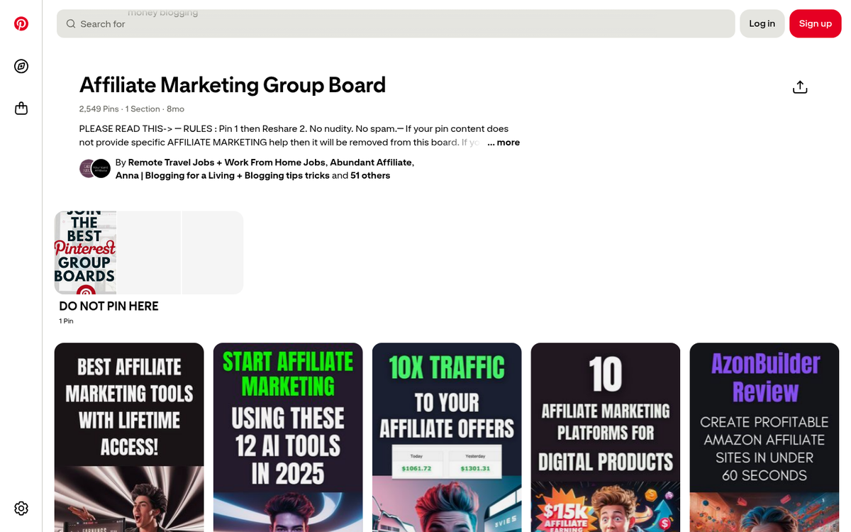 Pinterest board with affiliate offer pins