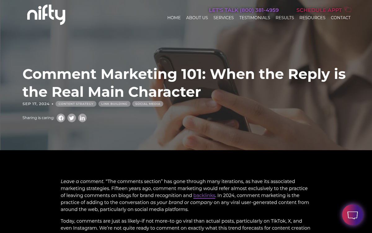 Social media comment section on large page
