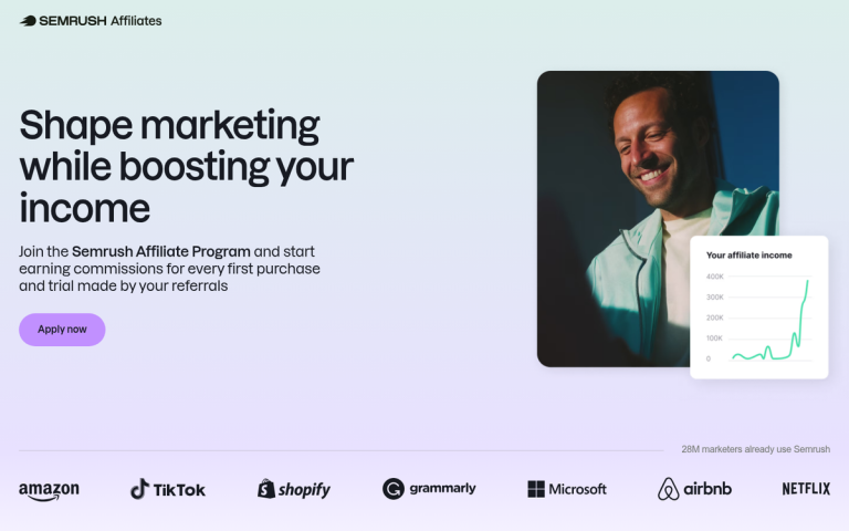 Semrush affiliate program homepage screenshot