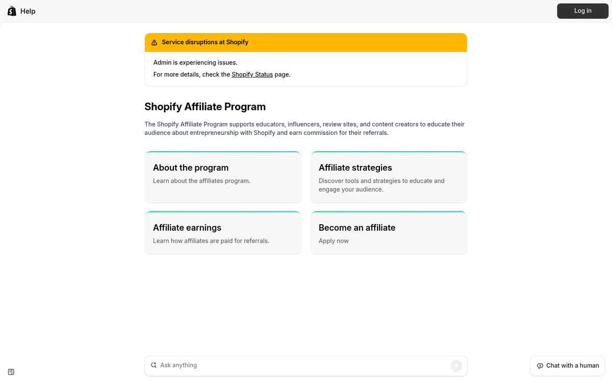 Shopify affiliate program homepage screenshot