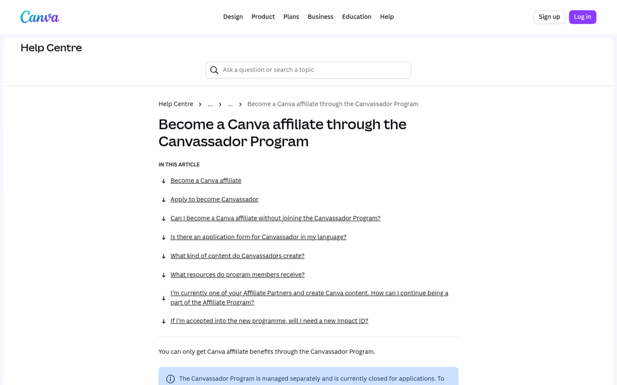 Canva affiliate program homepage screenshot