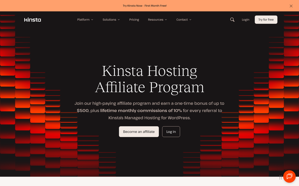 Kinsta web hosting affiliate program webpage