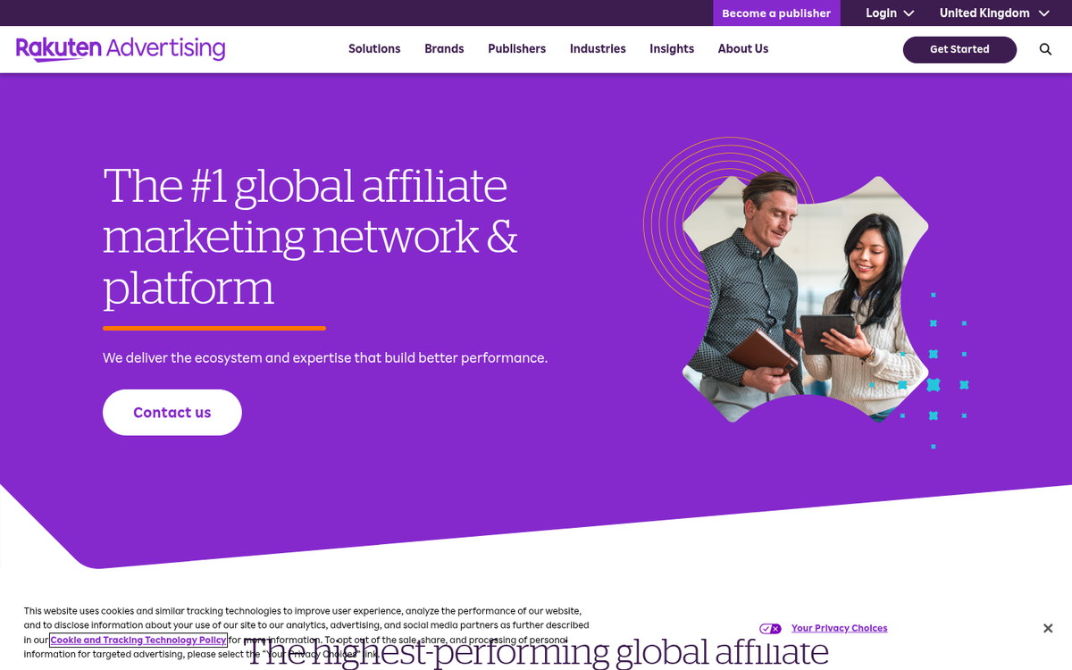 Rakuten Advertising affiliate program homepage screenshot