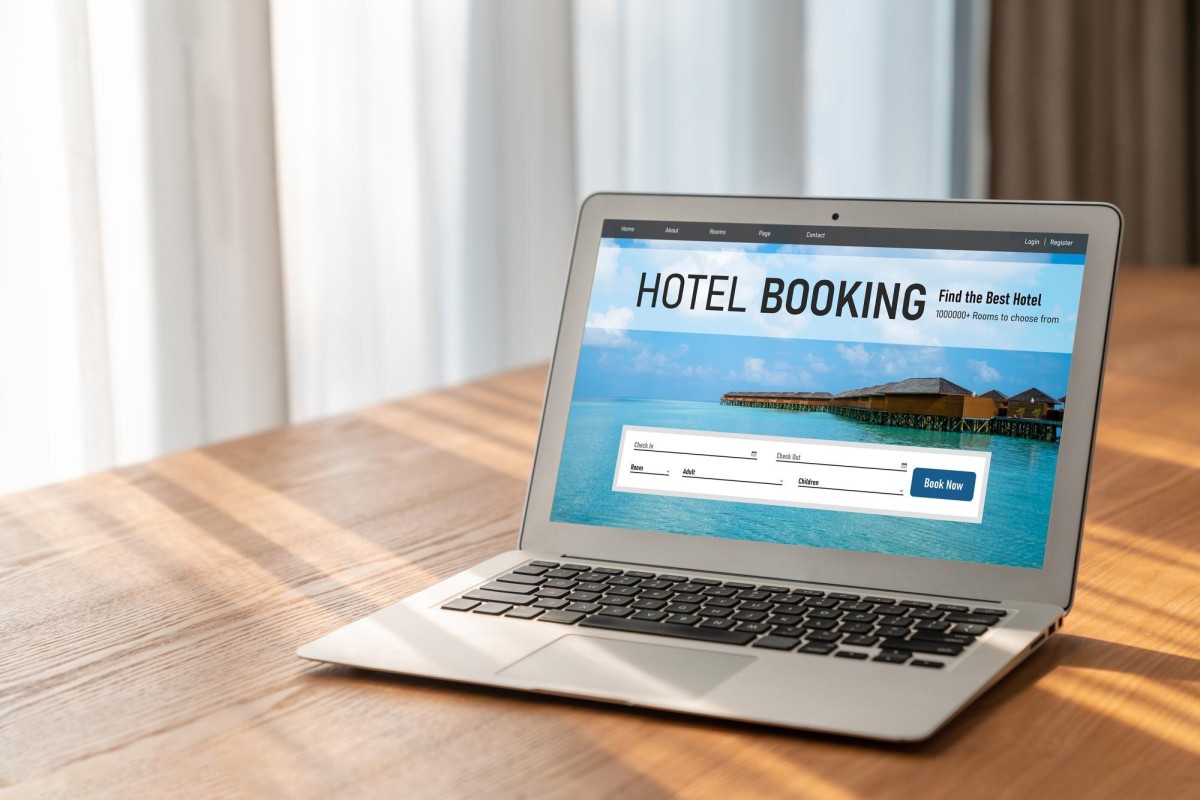 Hotel booking website on laptop screen