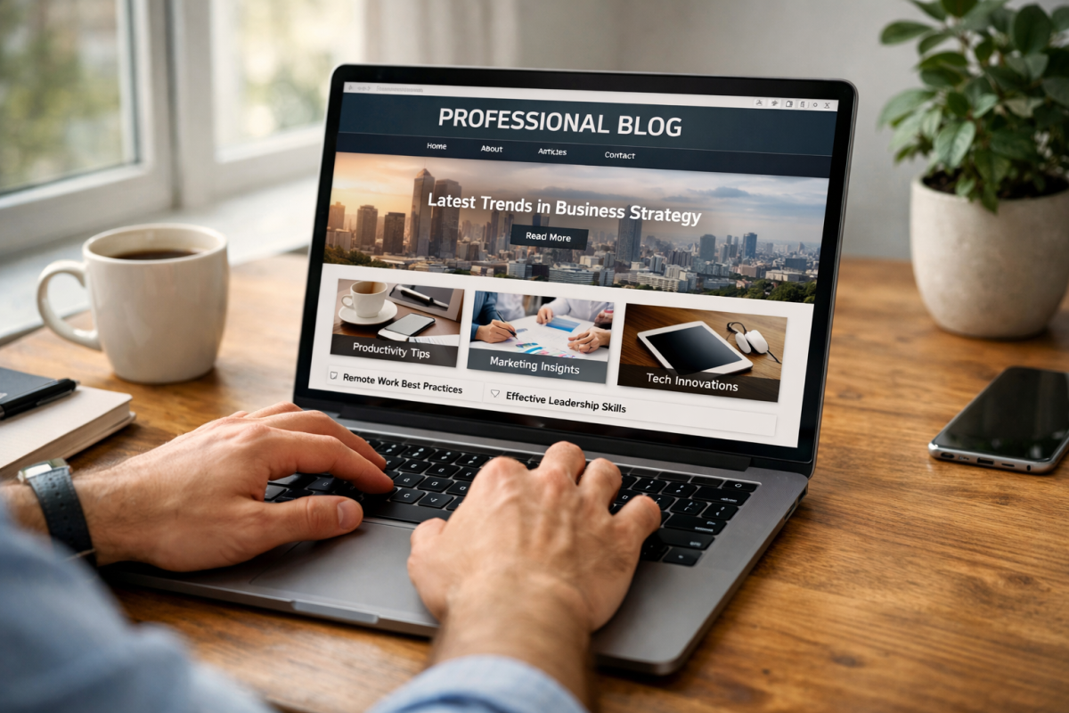 Blogger writing content to promote course