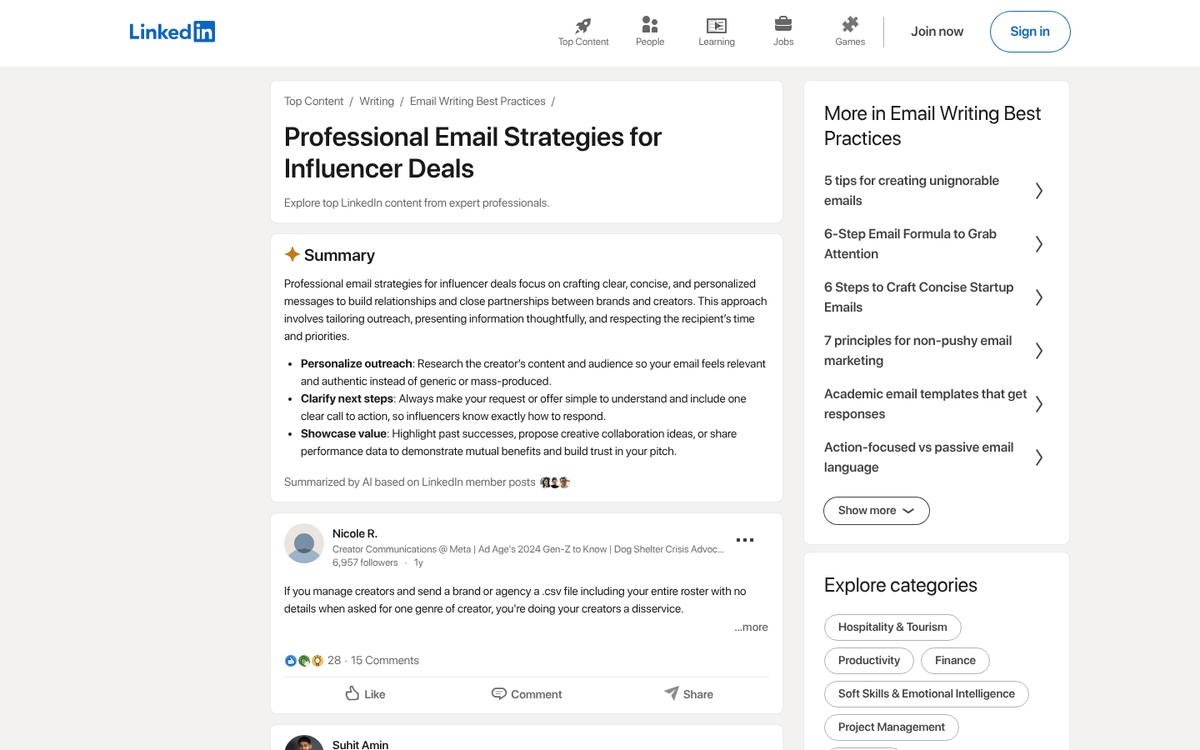 Influencer profile page on social media
