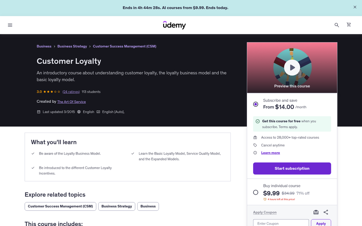 Udemy course catalog with multiple offerings