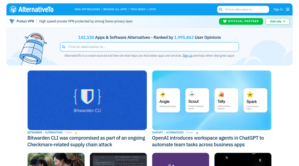 Screenshot of https://alternativeto.net/