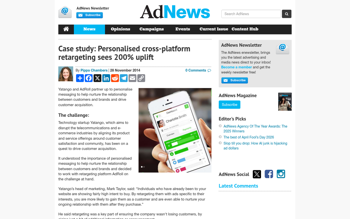 Yatango retargeting ad campaign screenshot