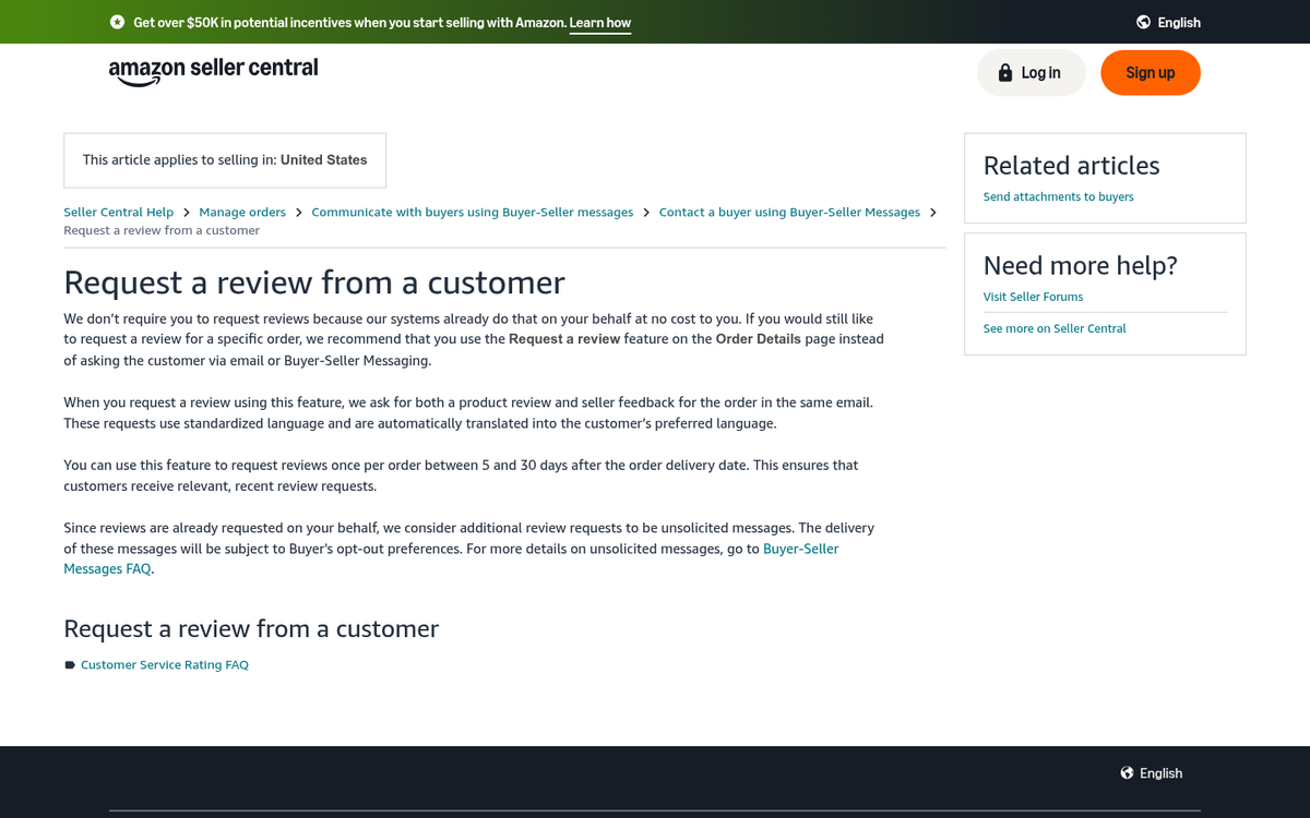 Amazon Request a Review button interface