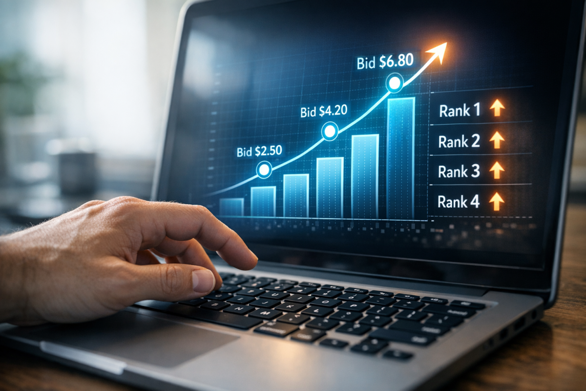 Person adjusting Google Ads bidding strategy settings