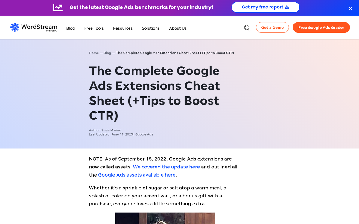Google AdWords ad extensions example screenshot