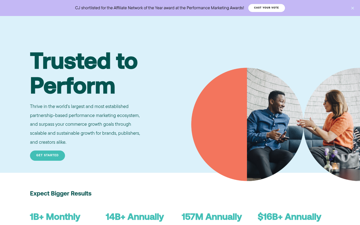 Commission Junction affiliate network homepage screenshot