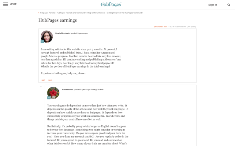 HubPages earnings dashboard on screen