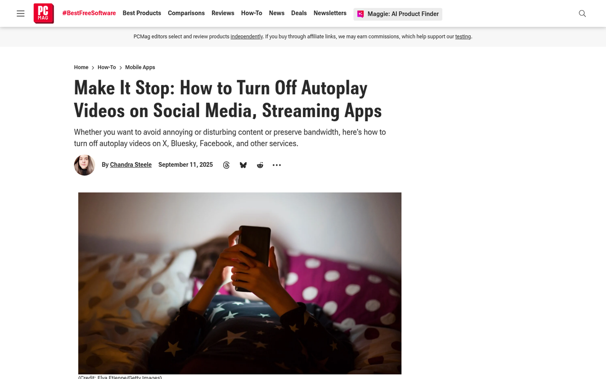 Silent autoplay video on webpage screenshot