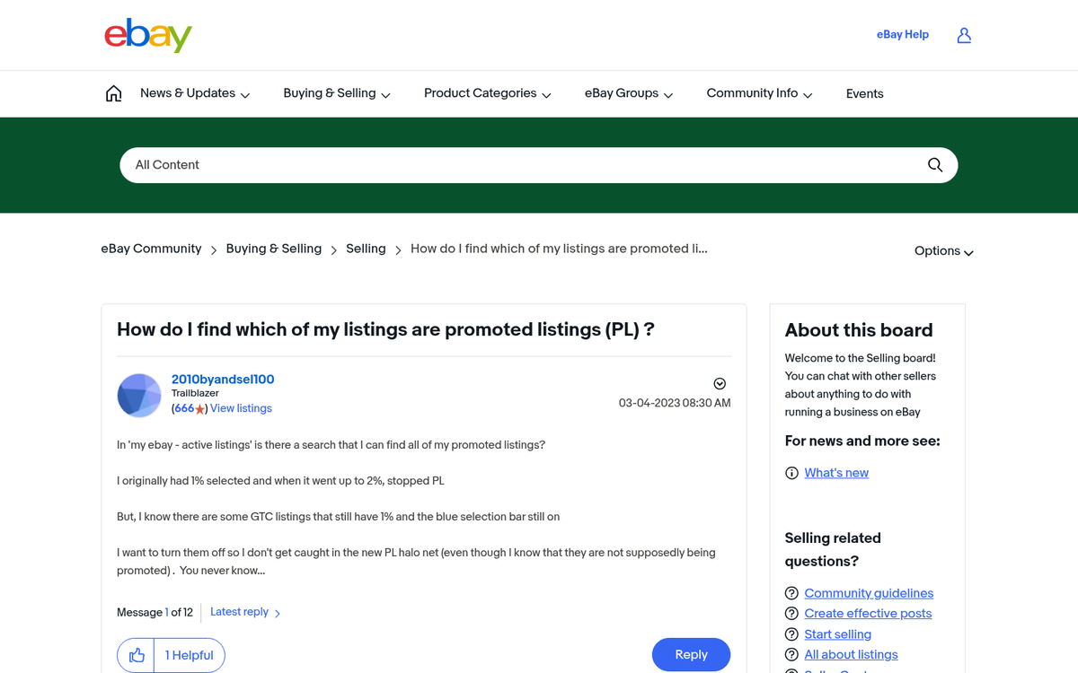 eBay promoted listings payment options screen