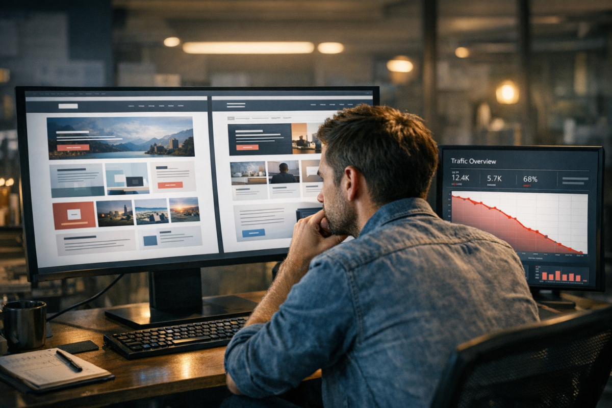 Website design layout on a computer screen
