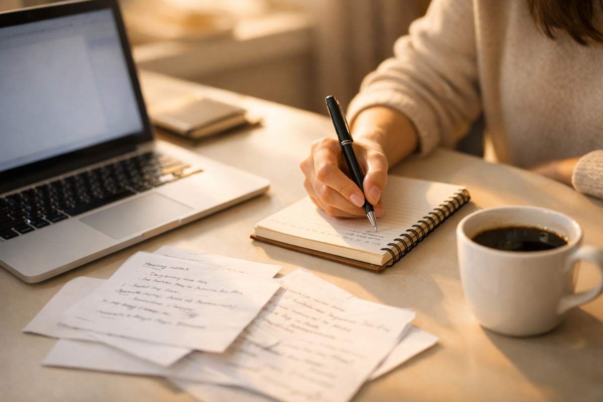 Person writing explainer video script at desk