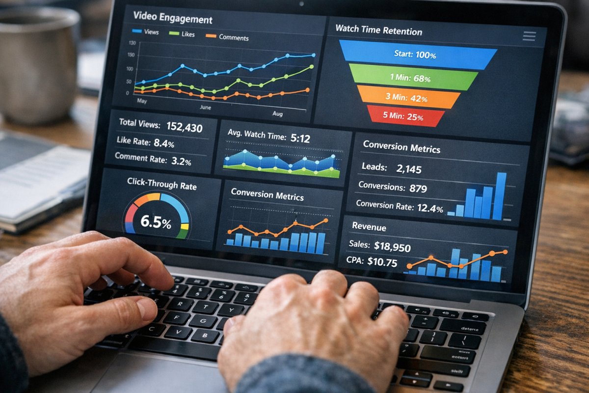 Analytics dashboard showing video performance metrics