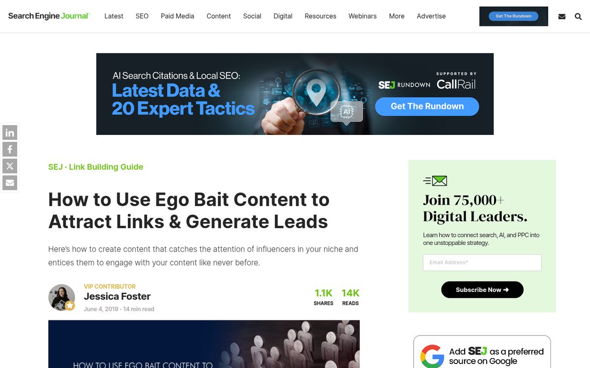 Website screenshot highlighting ego bait content