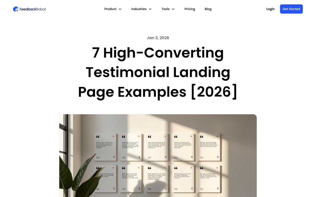 Landing page with customer testimonials section