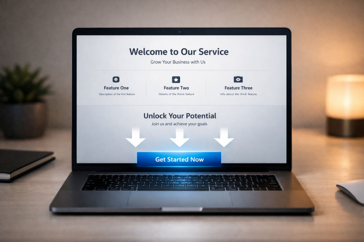 Landing page with smooth visual flow arrows