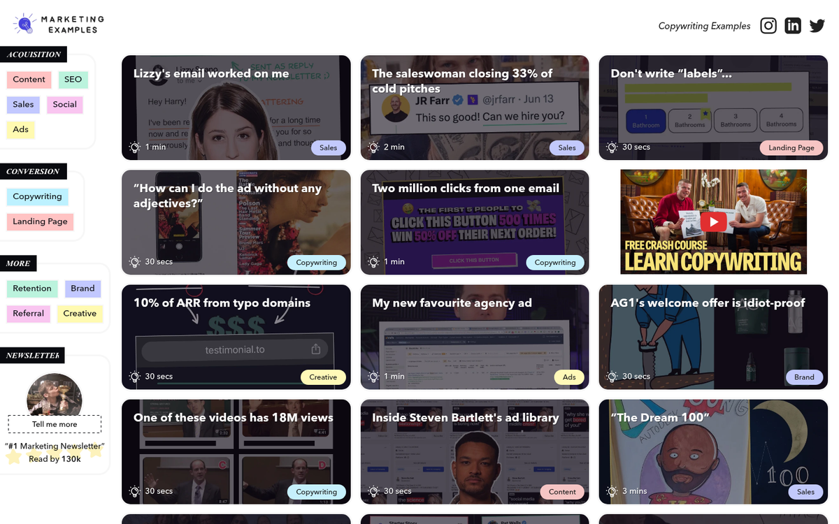 Compelling landing page copy example screenshot