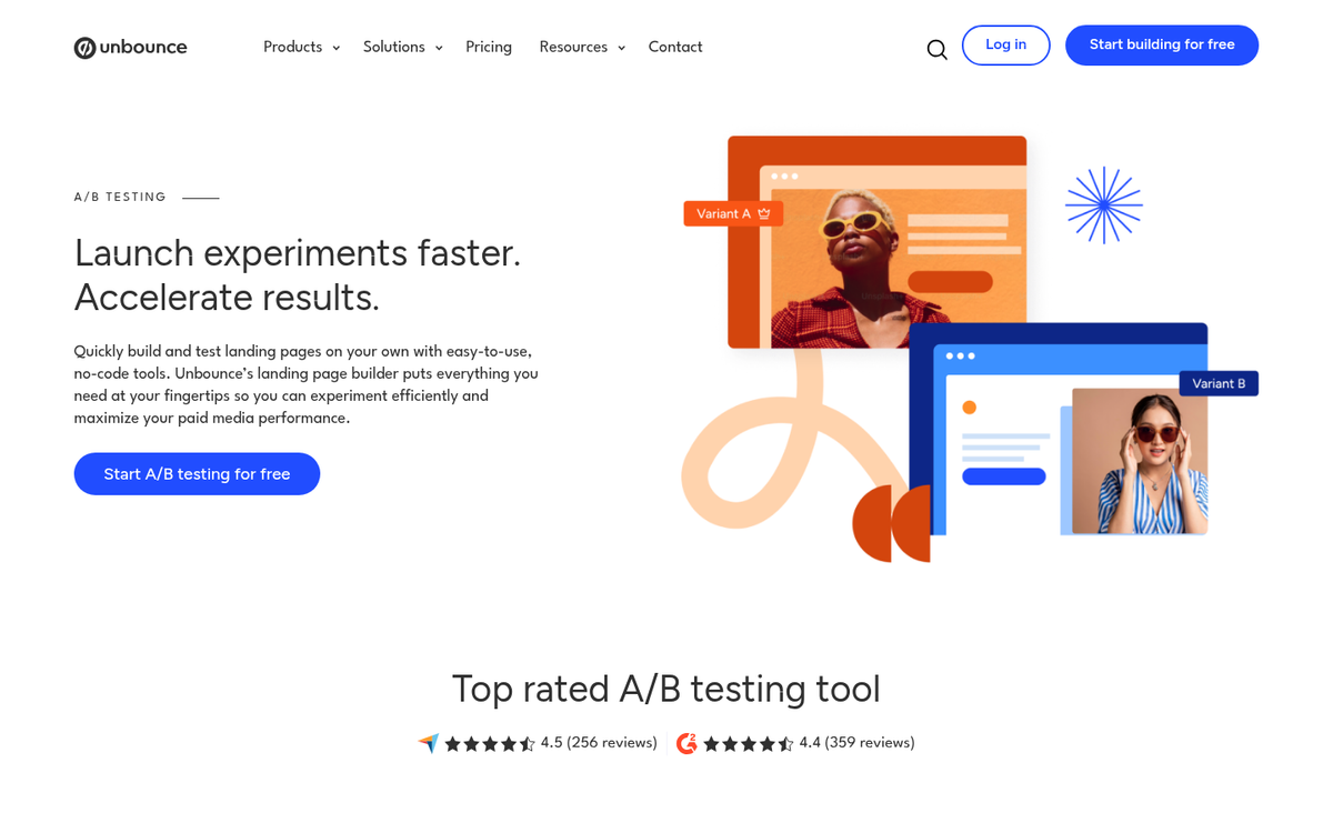 Split testing two landing page variations