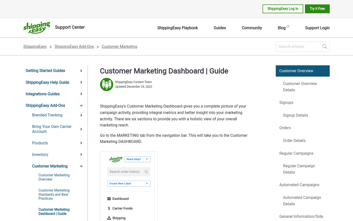 ShippingEasy shipment tracking dashboard interface