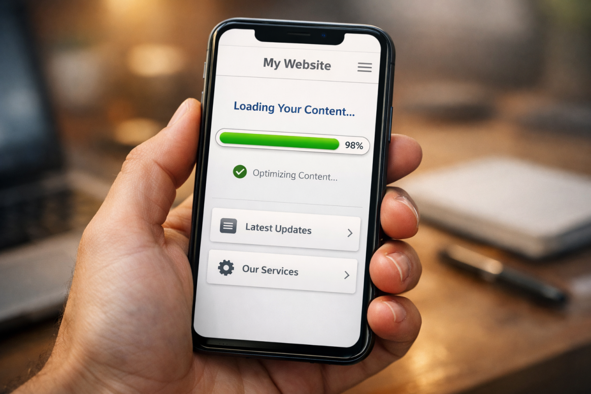 Smartphone displaying fast loading mobile webpage