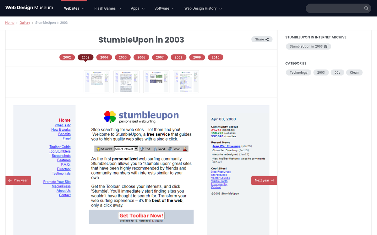 StumbleUpon website homepage screenshot