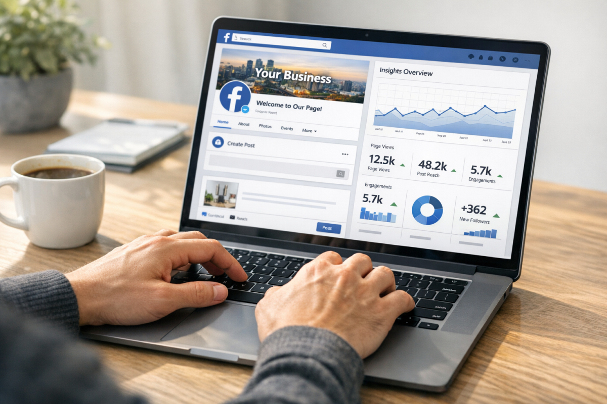 Person sharing website link on Facebook