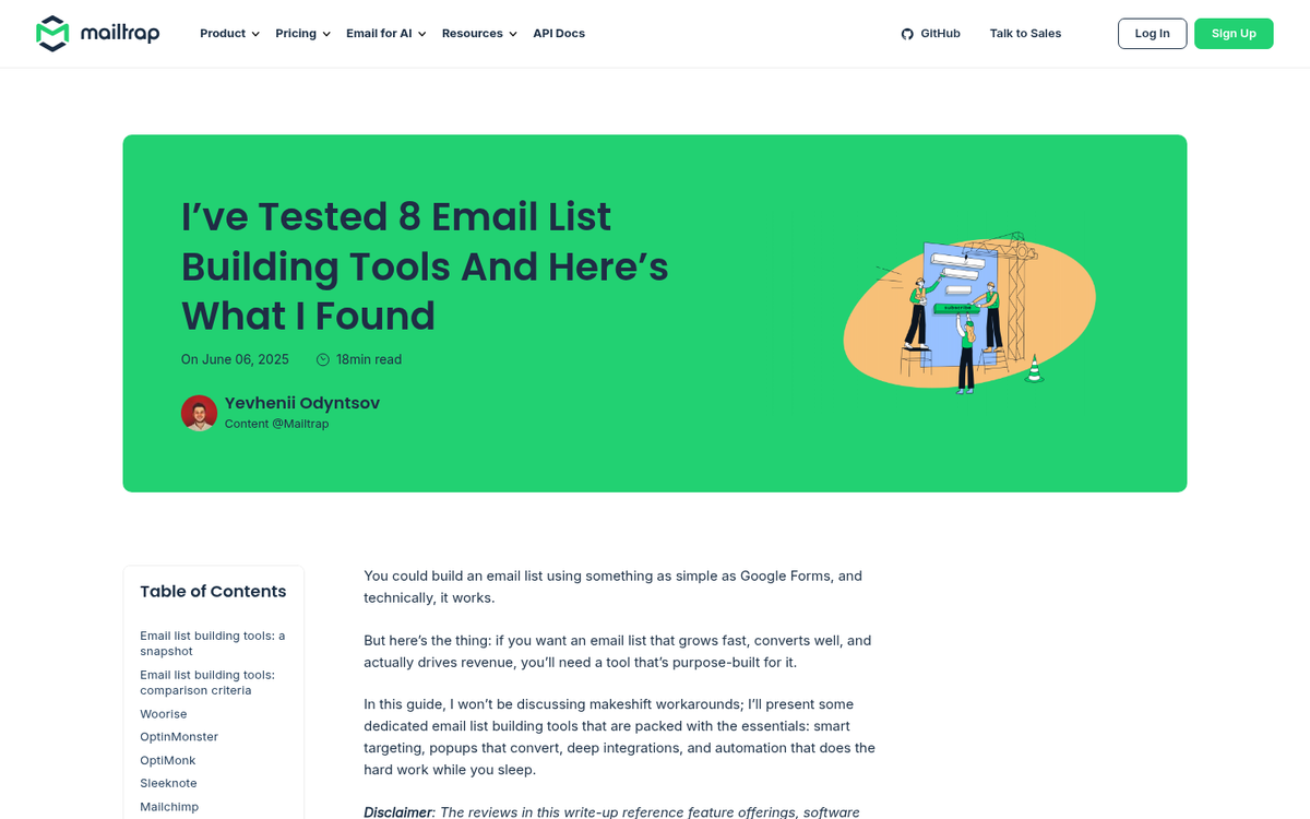 Email list building dashboard on screen