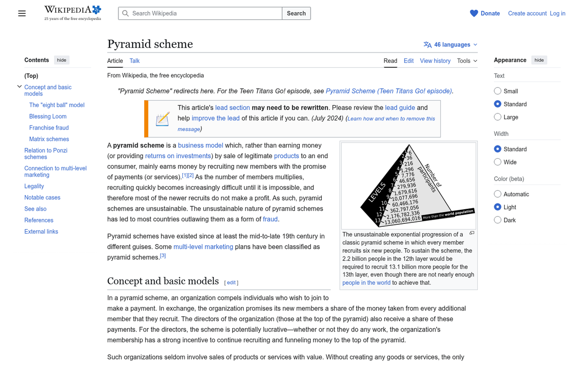 People connected in a pyramid network structure