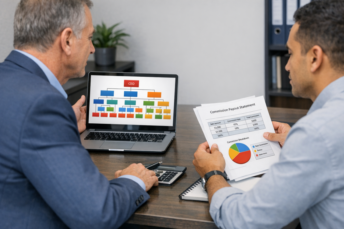 Two people comparing MLM and affiliate marketing