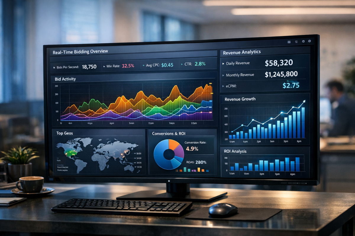 Yield management dashboard with ad network graphs