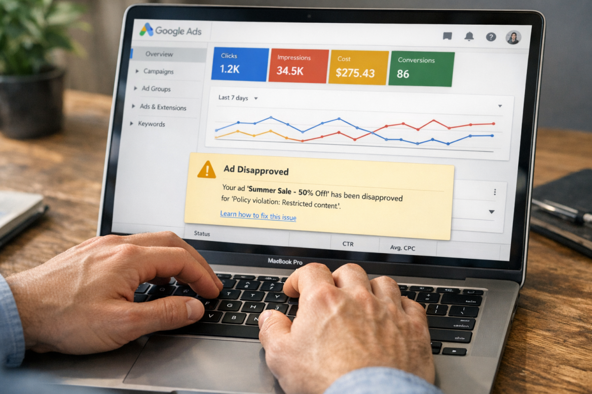 Google's ad disapproval policy explanation screenshot