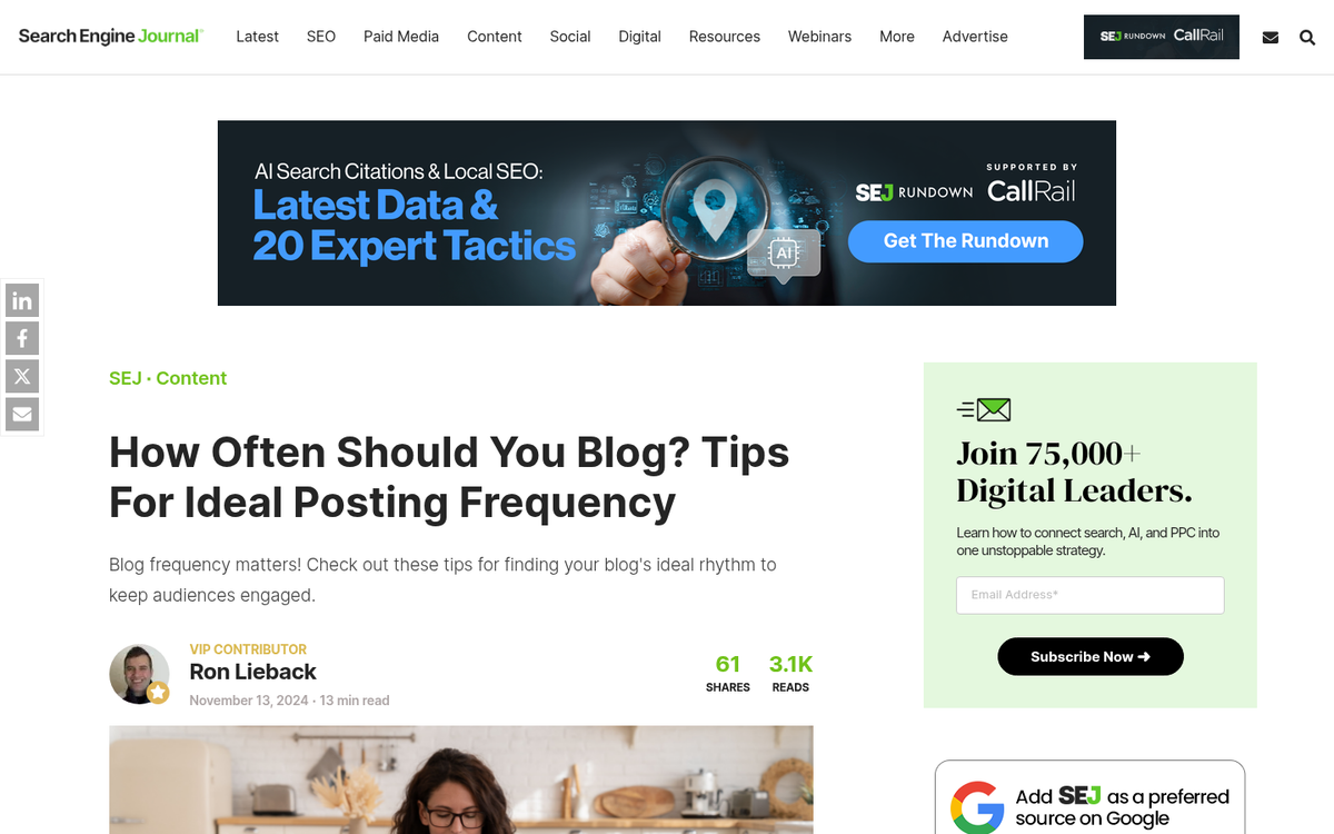 Website content calendar with consistent posting schedule