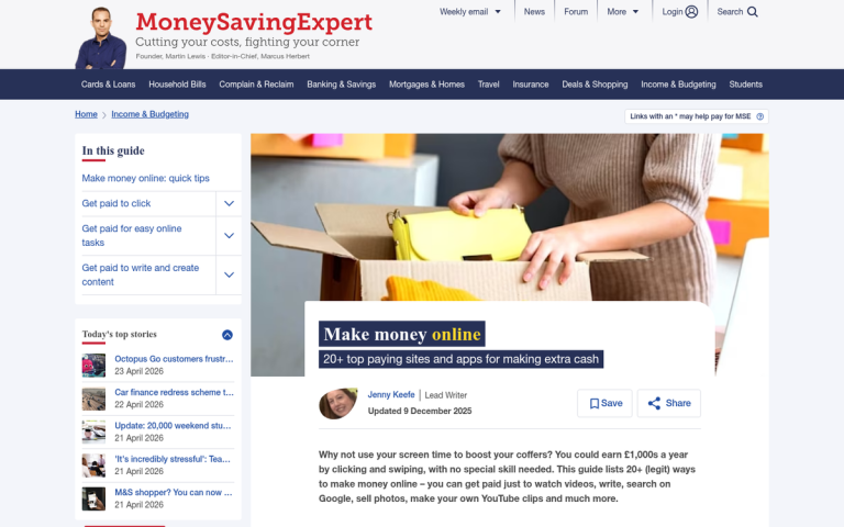 Person earning small amounts of money online