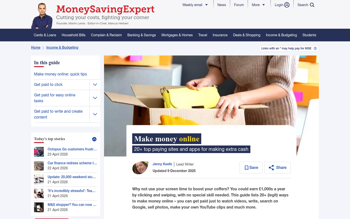 Person earning small amounts of money online