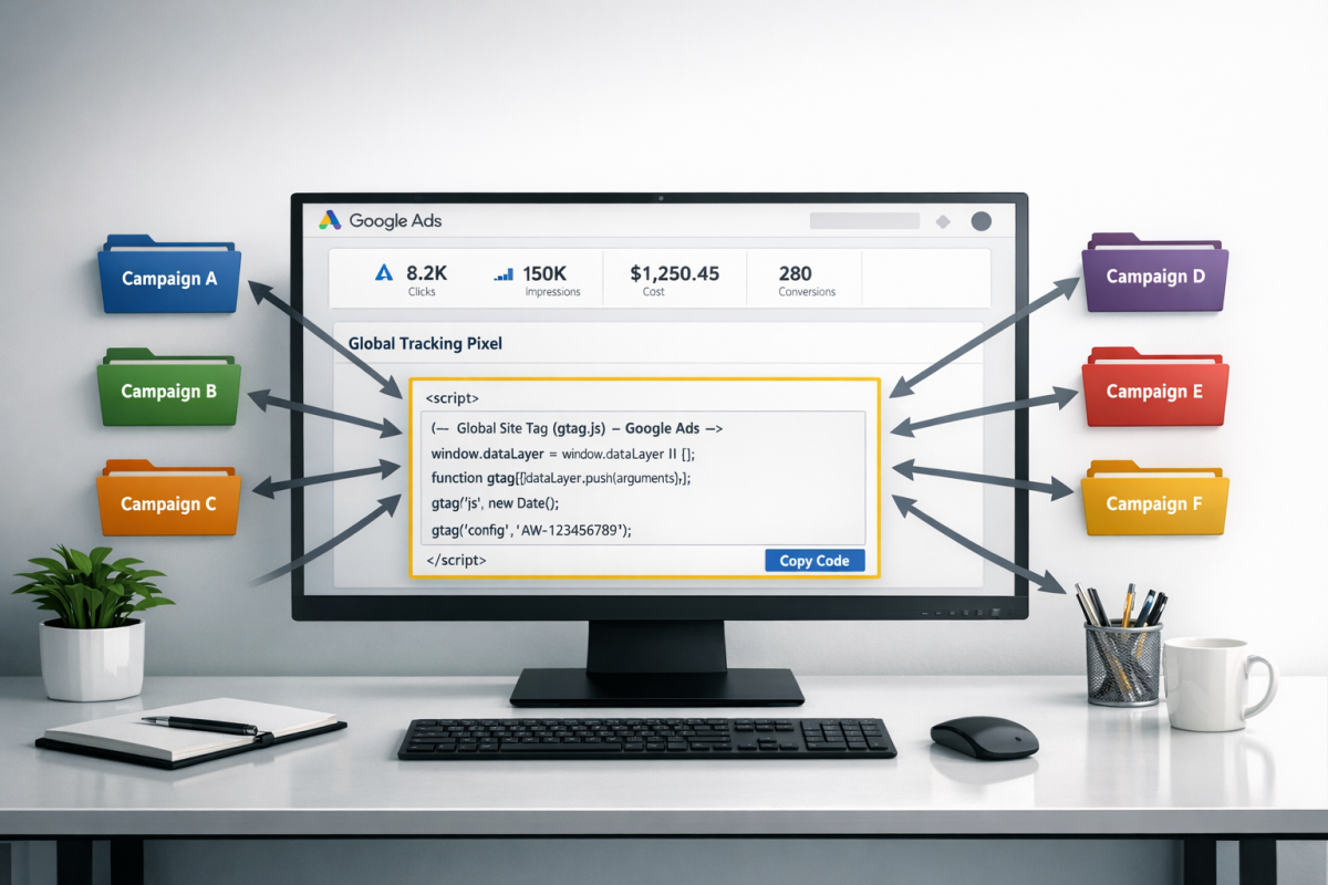 Google Ads multiple conversion tracking pixels diagram