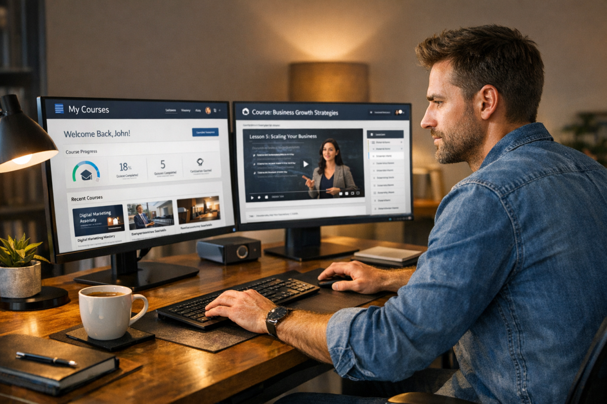 Online course creation on laptop screen