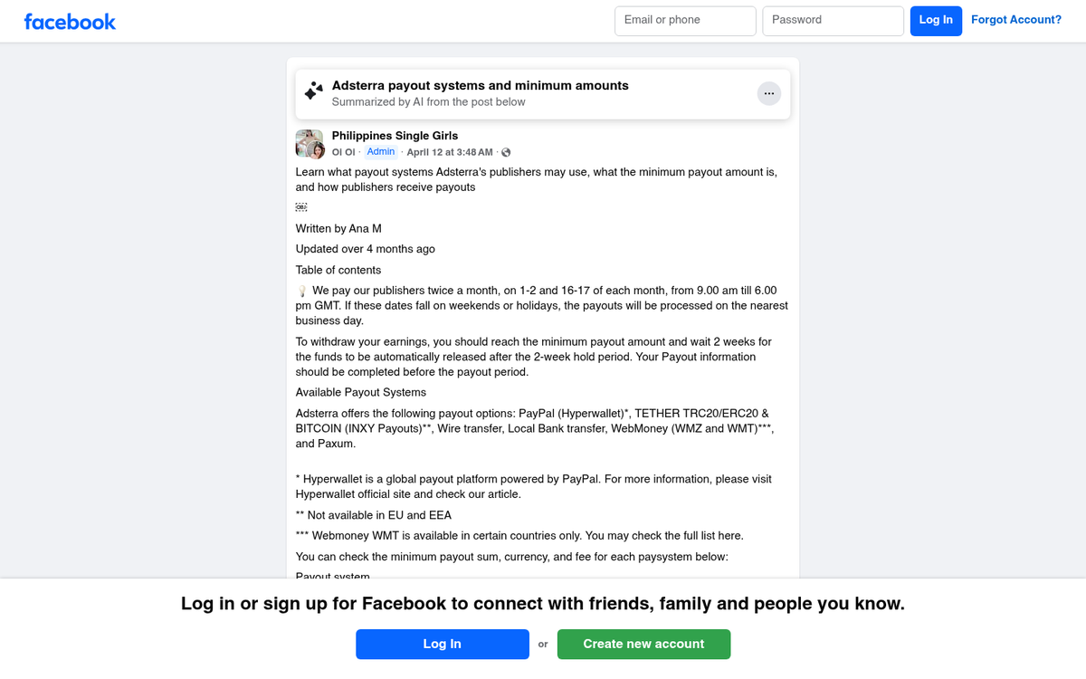 CPM network dashboard showing revenue payout stats
