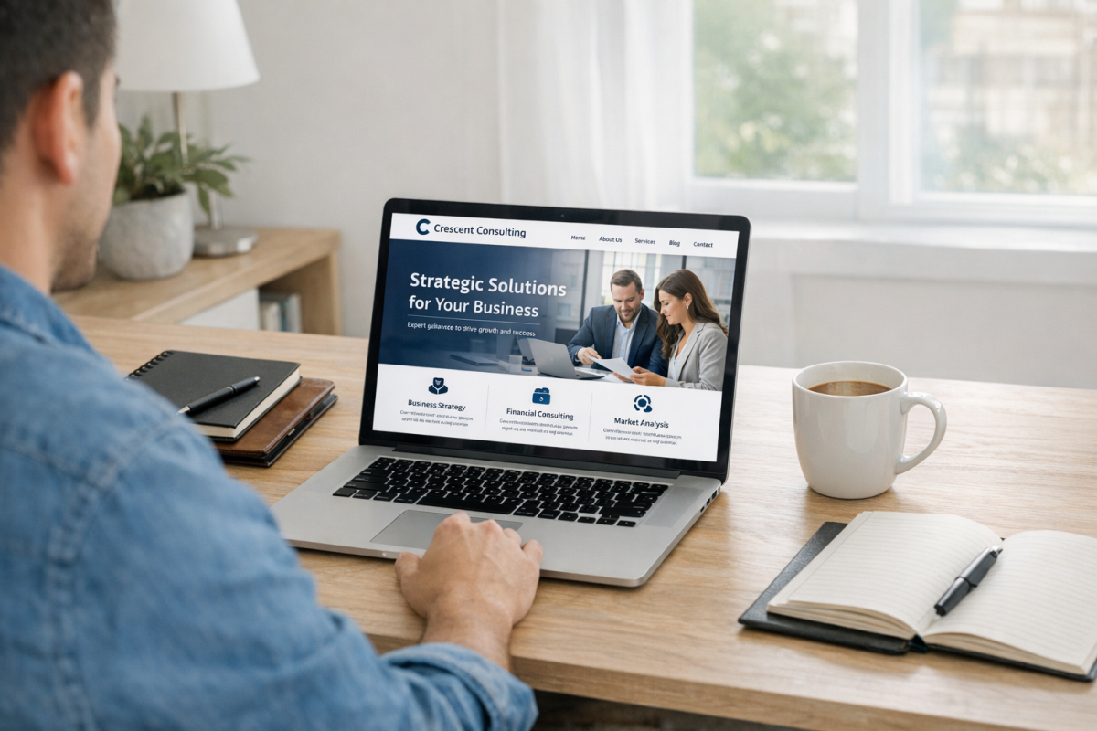 Person building a website on laptop