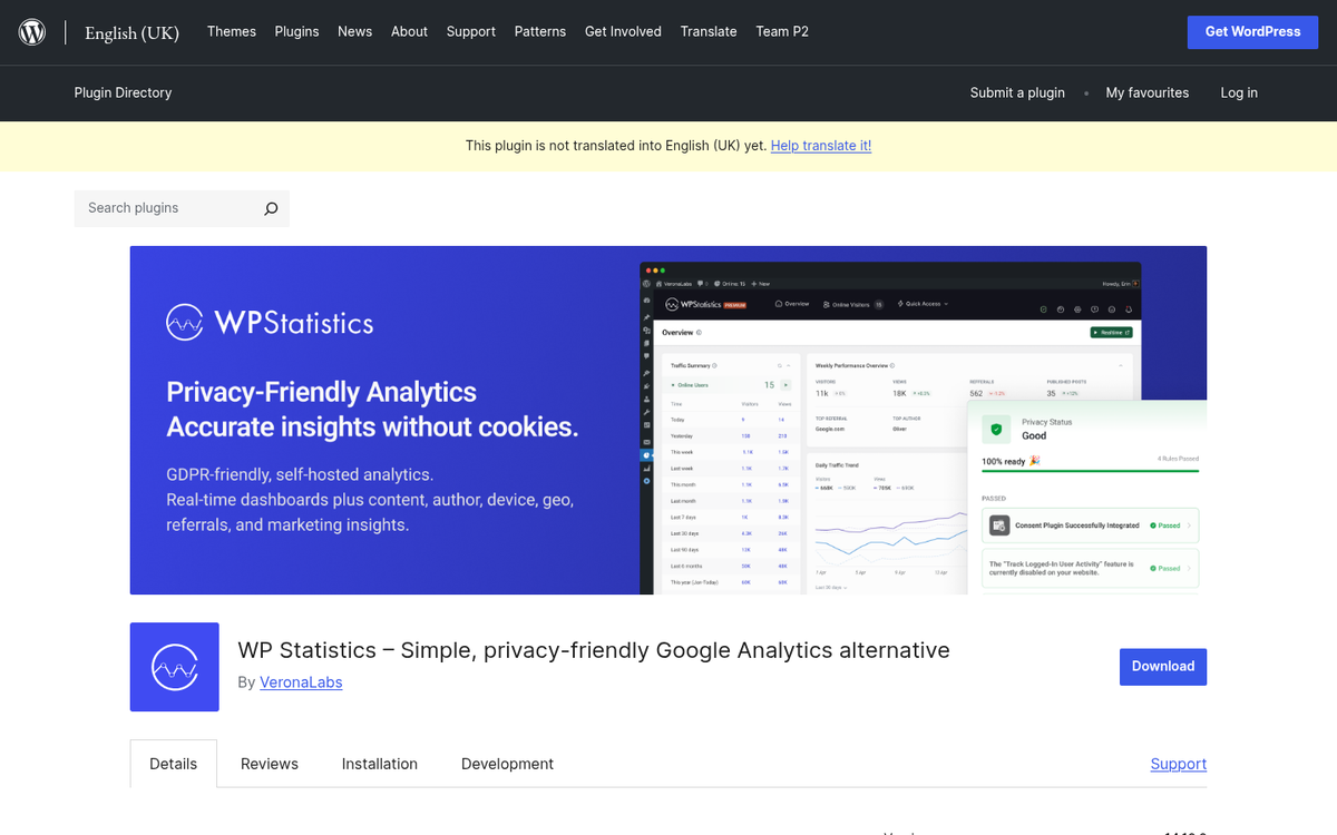 WP Statistics WordPress plugin dashboard overview