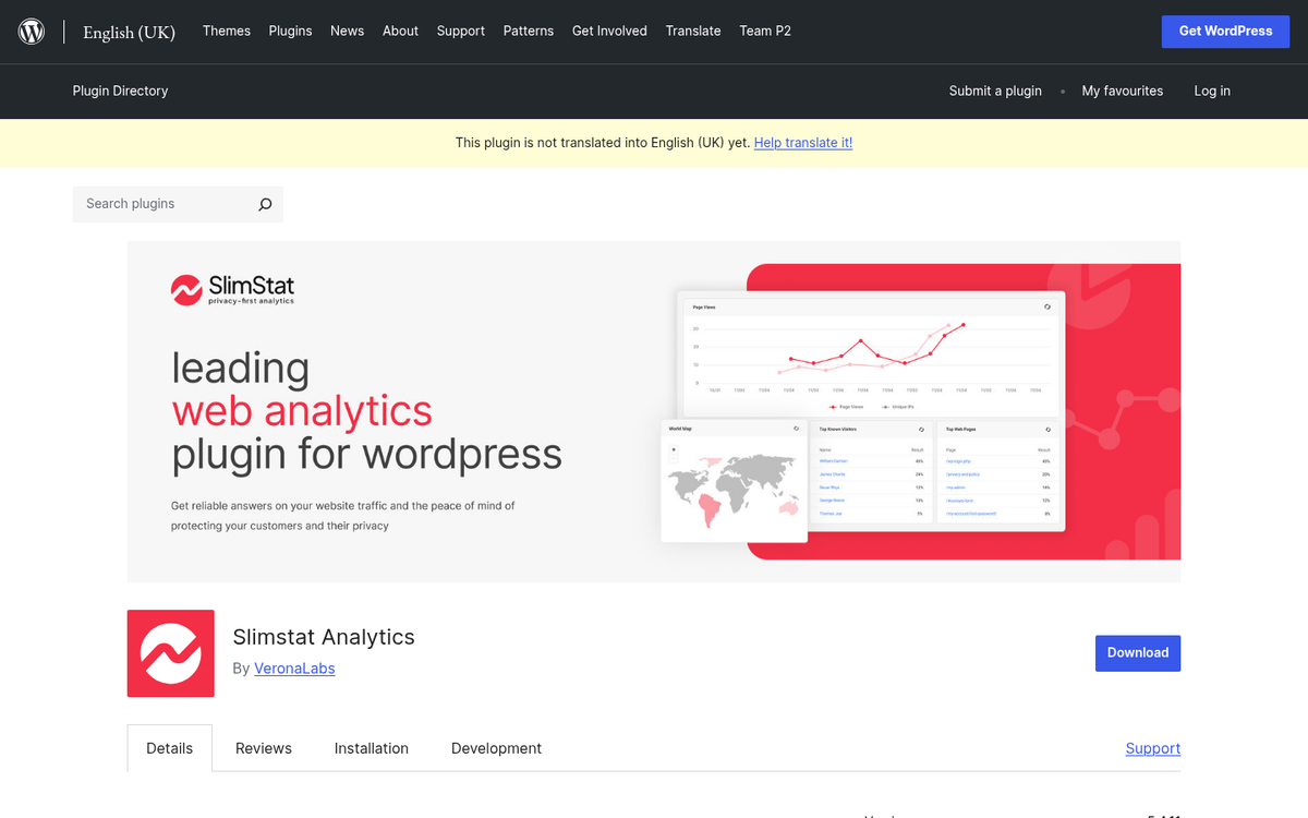 WP SlimStat analytics dashboard screenshot