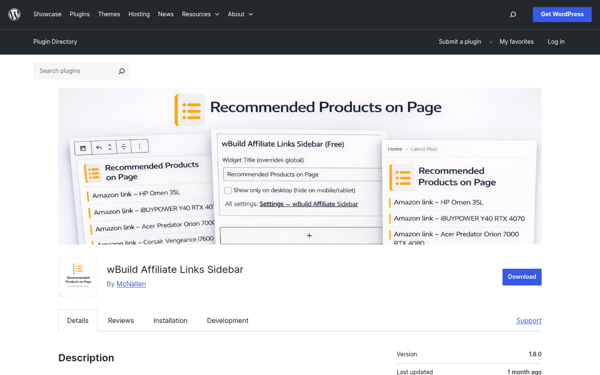 Website navigation menu with affiliate links