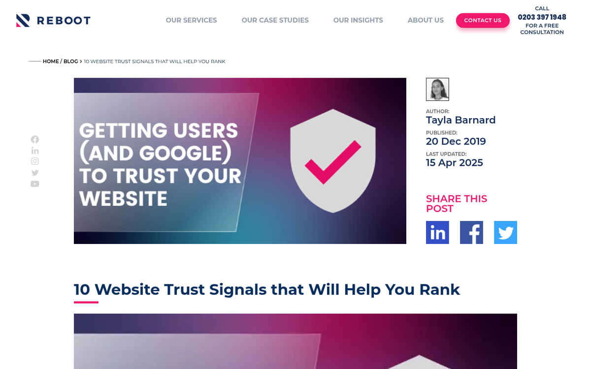 Website lacking trust signals and credibility